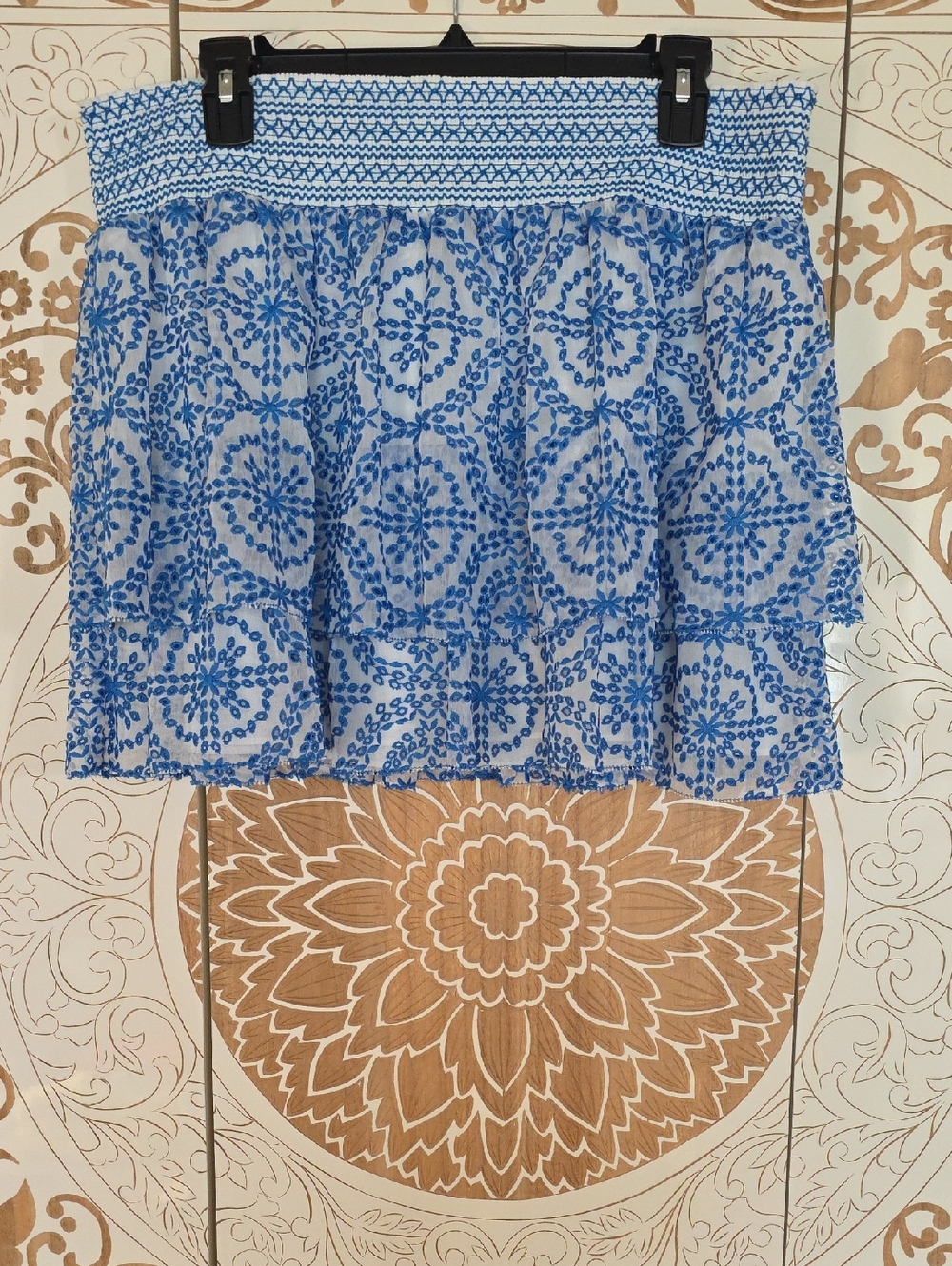 Alice + Olivia Blue and White Tiered Mini Skirt